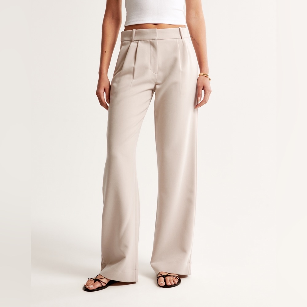 Abercrombie & Fitch Sloane Tailored Wide Leg Pants Cream